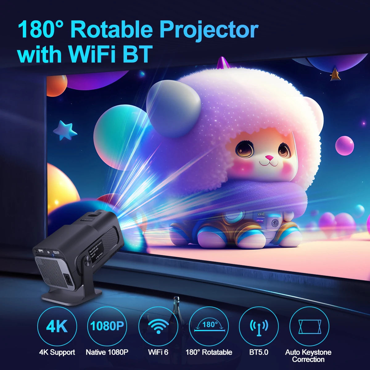 Projecteur Magcubic 4K Natif 1080P Android 11 - Cinéma Portable Extérieur, Double Wifi 6, BT 5.0, 390ANSI